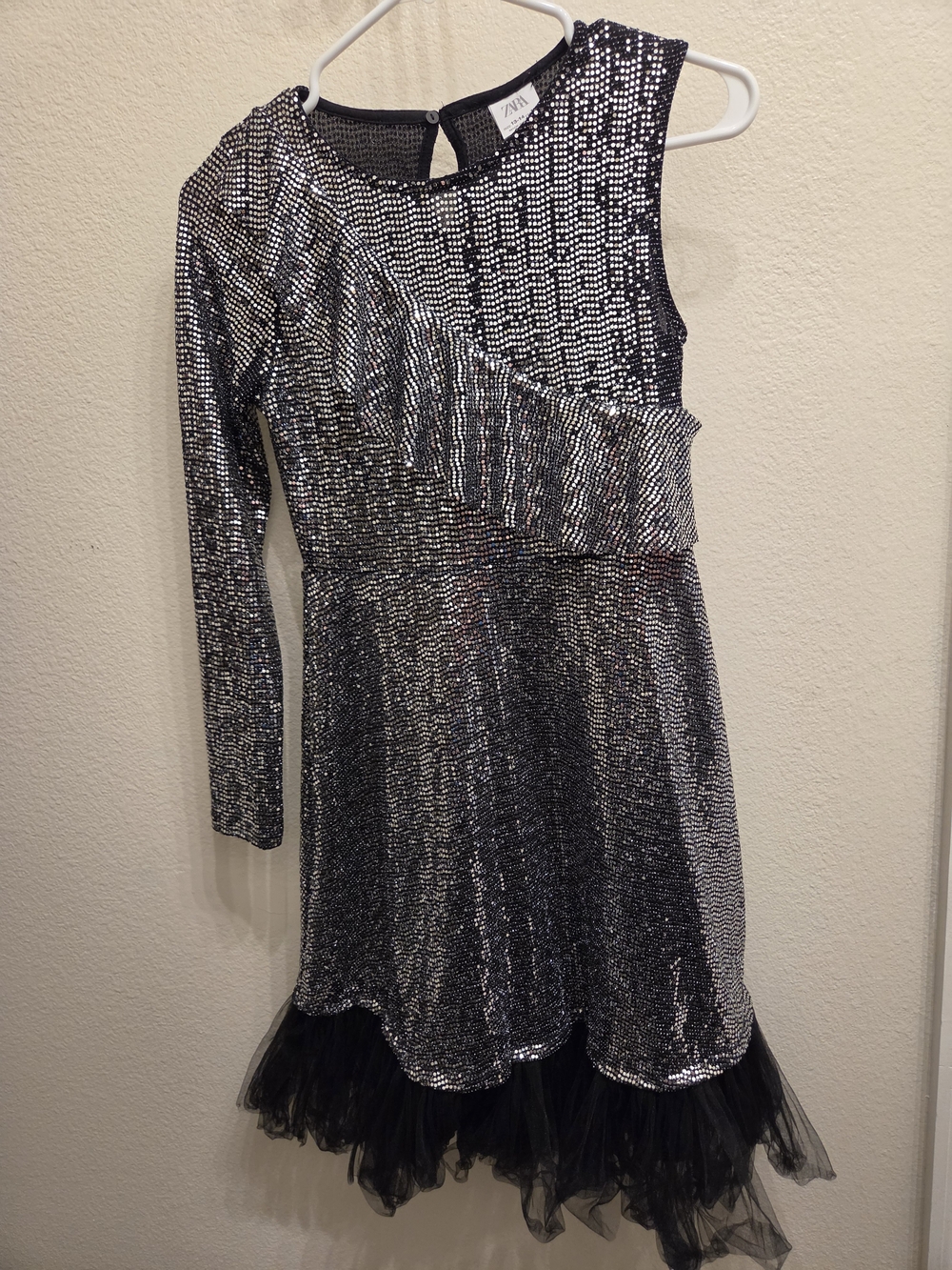 Zara Silver Sequin One-Shoulder Party Dress